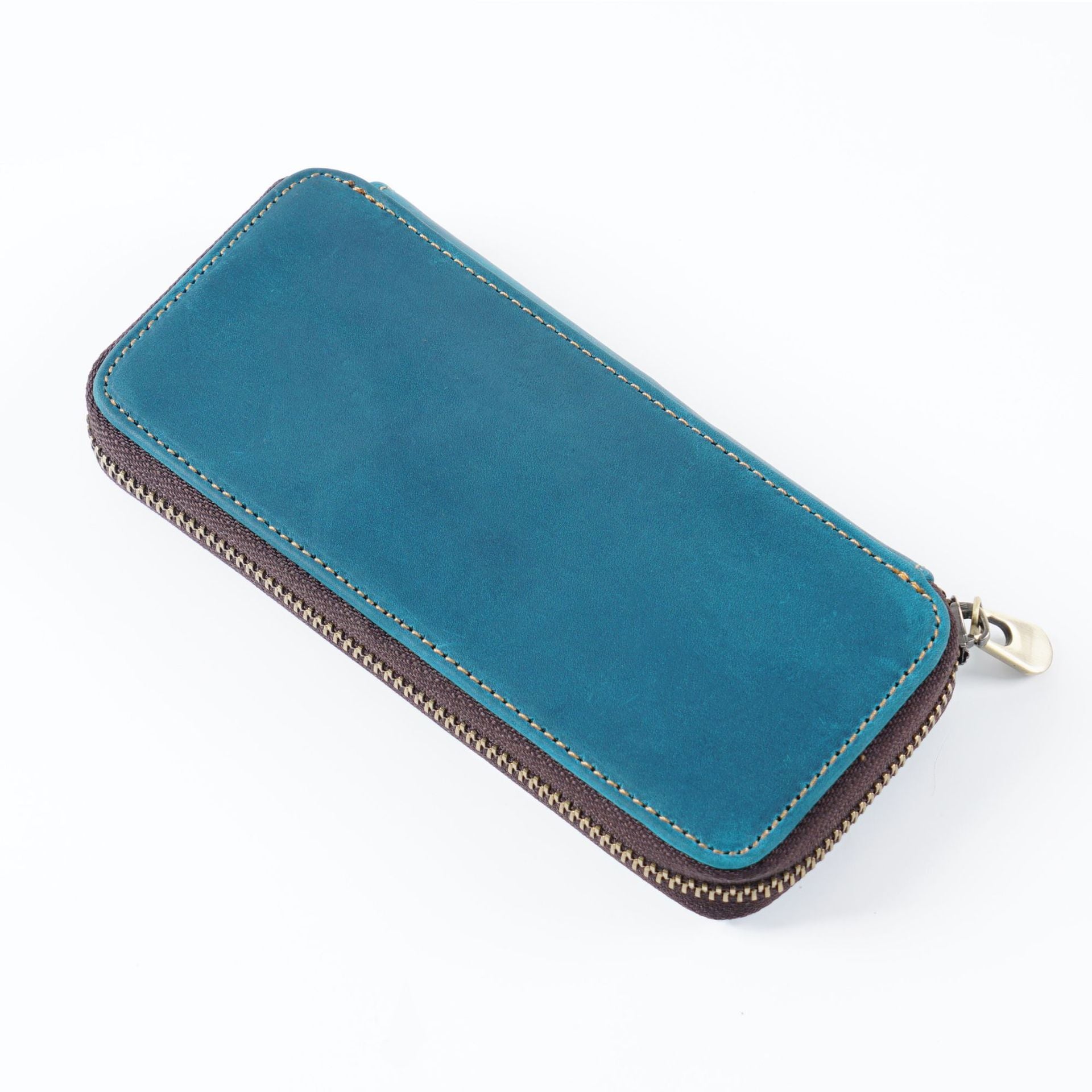 Wholesale Top Layer Cowhide Crazy Horse Leather Square Zipper Pencil Case